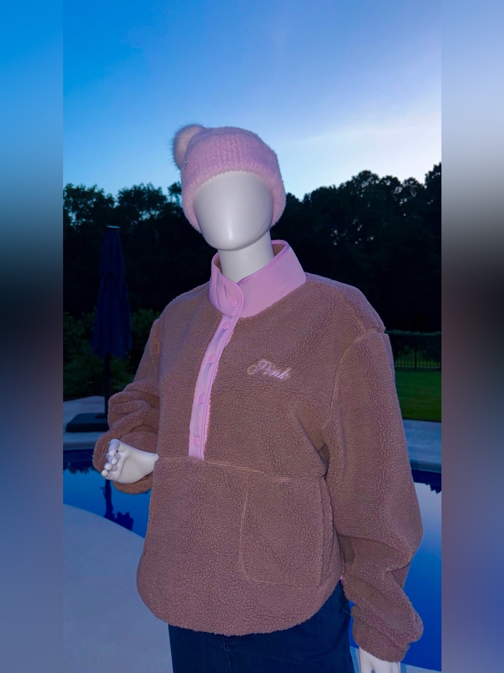 PINK Victoria's Secret - Pullover Teddy Brown Sherpa with Pink Trim - Picture 5 of 9